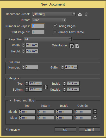 Making new documents with InDesign